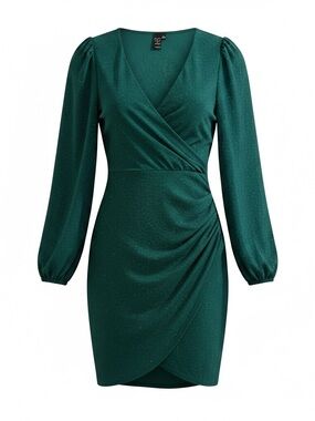 Windsor Dark Emerald  sparkle Wrap Mini Dress size medium